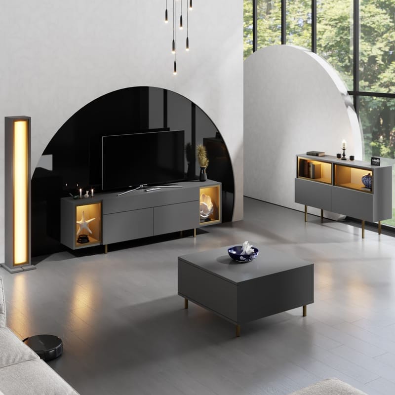 Sosan TV-taso 180x55x32 cm - Antrasiitti ja kulta - Huonekalut - TV- & Mediakalusteet - Tv taso & Mediataso