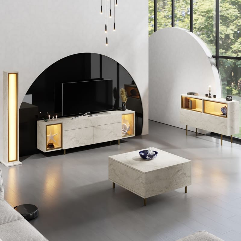 Sosan TV-taso 180x55x32 cm - Travertiini ja kulta - Huonekalut - TV- & Mediakalusteet - Tv taso & Mediataso