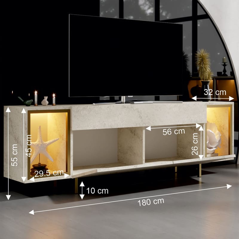 Sosan TV-taso 180x55x32 cm - Travertiini ja kulta - Huonekalut - TV- & Mediakalusteet - Tv taso & Mediataso