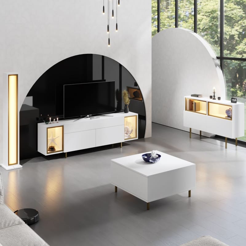 Sosan TV-taso 180x55x32 cm - Valkoinen ja kulta - Huonekalut - TV- & Mediakalusteet - Tv taso & Mediataso