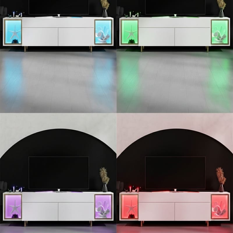 Sosan TV-taso 180x55x32 cm - Valkoinen ja kulta - Huonekalut - TV- & Mediakalusteet - Tv taso & Mediataso