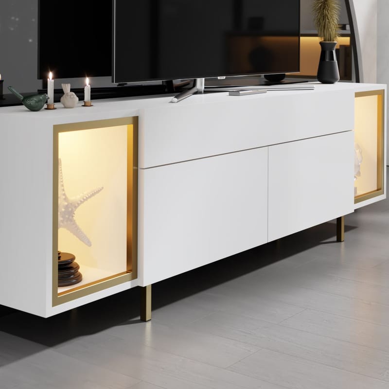 Sosan TV-taso 180x55x32 cm - Valkoinen ja kulta - Huonekalut - TV- & Mediakalusteet - Tv taso & Mediataso