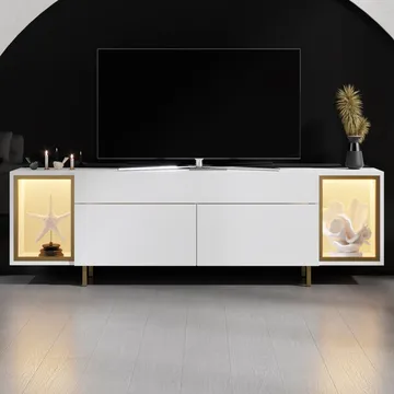 Sosan TV-taso 180x55x32 cm - Valkoinen/kulta - Huonekalut - TV- & Mediakalusteet - Tv taso & Mediataso