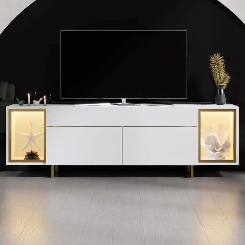 Sosan TV-taso 180x55x32 cm - Valkoinen/kulta - Huonekalut - TV- & Mediakalusteet - Tv taso & Mediataso