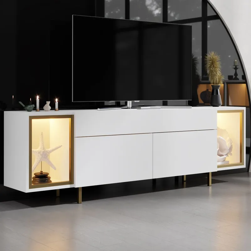 Sosan TV-taso 180x55x32 cm - Valkoinen/kulta - Huonekalut - TV- & Mediakalusteet - Tv taso & Mediataso