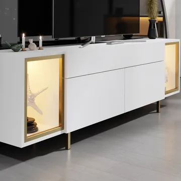 Sosan TV-taso 180x55x32 cm - Valkoinen/kulta - Huonekalut - TV- & Mediakalusteet - Tv taso & Mediataso