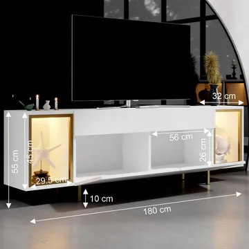 Sosan TV-taso 180x55x32 cm - Valkoinen/kulta - Huonekalut - TV- & Mediakalusteet - Tv taso & Mediataso