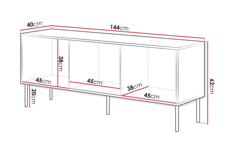 Stintino Tv-Taso 144x40 cm - Harmaa - Huonekalut - TV- & Mediakalusteet - Tv taso & Mediataso