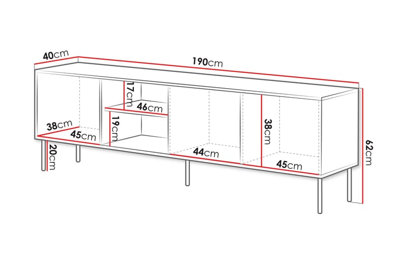 Stintino Tv-Taso 190x40 cm - Musta/Ruskea - Huonekalut - TV- & Mediakalusteet - Tv taso & Mediataso