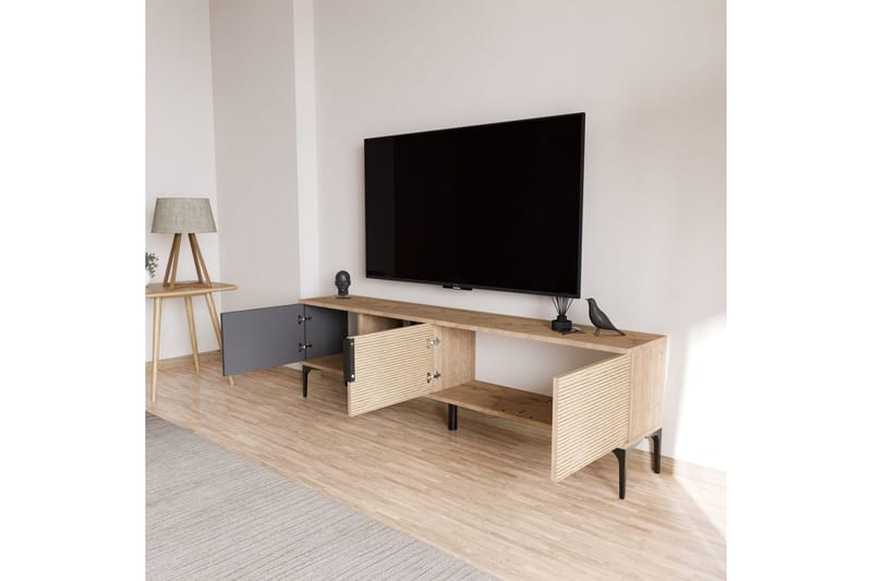 Tarz TV-taso 180 cm - Keskisävyinen puu/Antrasiitti - Huonekalut - TV- & Mediakalusteet - Tv taso & Mediataso