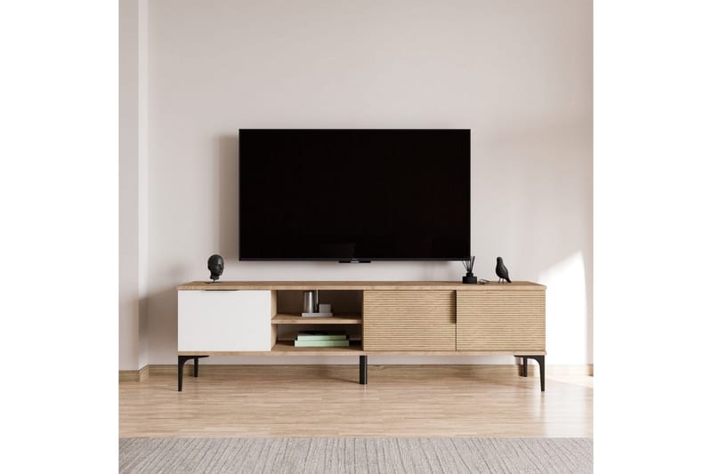 Tarz TV-taso 180 cm - Keskisävyinen puu/Valkoinen - Huonekalut - TV- & Mediakalusteet - Tv taso & Mediataso