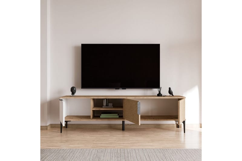 Tarz TV-taso 180 cm - Keskisävyinen puu/Valkoinen - Huonekalut - TV- & Mediakalusteet - Tv taso & Mediataso
