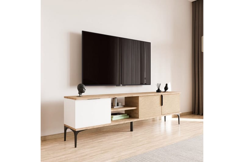 Tarz TV-taso 180 cm - Keskisävyinen puu/Valkoinen - Huonekalut - TV- & Mediakalusteet - Tv taso & Mediataso