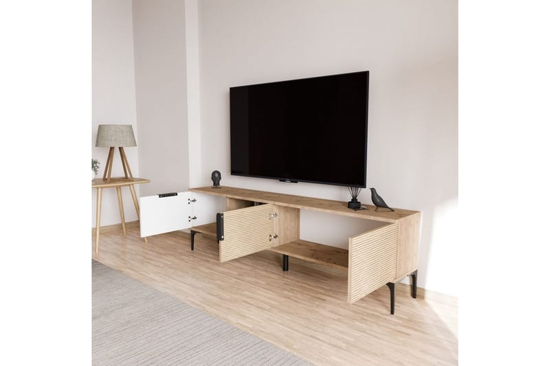 Tarz TV-taso 180 cm - Keskisävyinen puu/Valkoinen - Huonekalut - TV- & Mediakalusteet - Tv taso & Mediataso