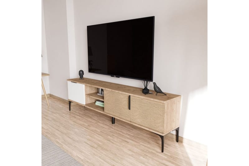 Tarz TV-taso 180 cm - Keskisävyinen puu/Valkoinen - Huonekalut - TV- & Mediakalusteet - Tv taso & Mediataso