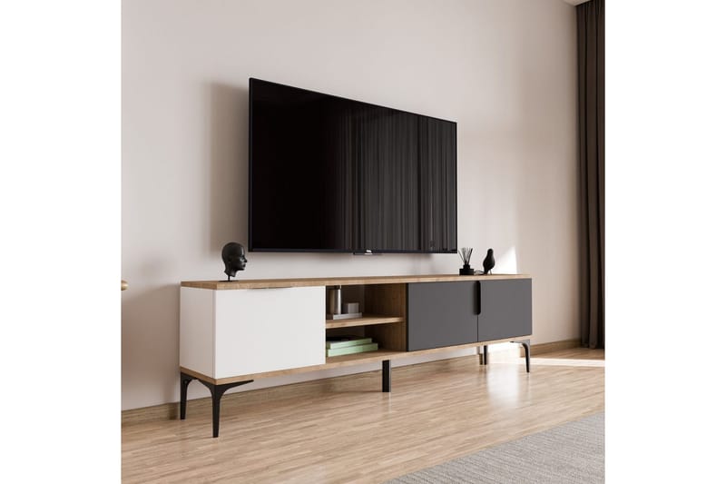 Tarz TV-taso 180 cm - Keskisävyinen puu/Valkoinen/Antrasiitti - Huonekalut - TV- & Mediakalusteet - Tv taso & Mediataso