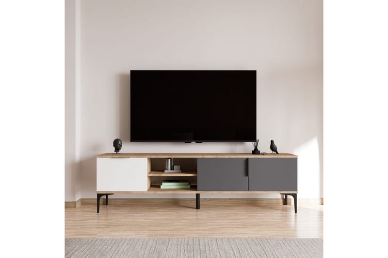 Tarz TV-taso 180 cm - Keskisävyinen puu/Valkoinen/Antrasiitti - Huonekalut - TV- & Mediakalusteet - Tv taso & Mediataso