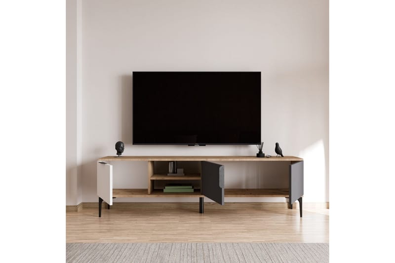 Tarz TV-taso 180 cm - Keskisävyinen puu/Valkoinen/Antrasiitti - Huonekalut - TV- & Mediakalusteet - Tv taso & Mediataso