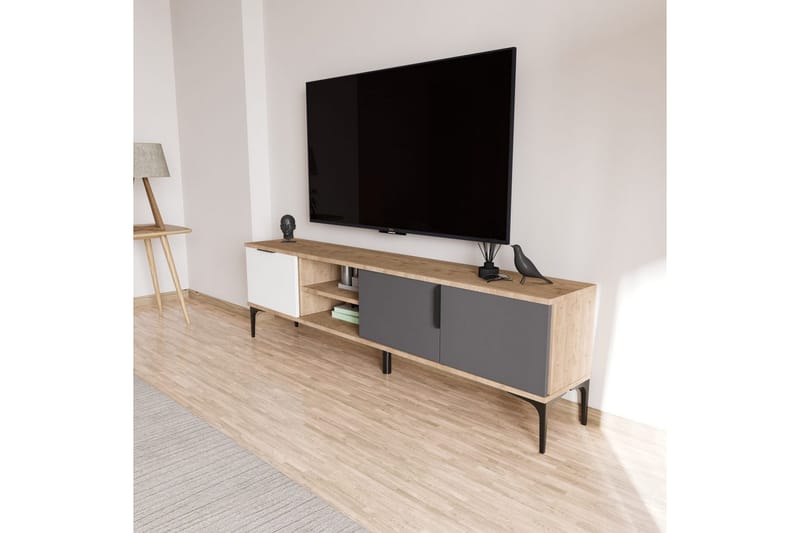 Tarz TV-taso 180 cm - Keskisävyinen puu/Valkoinen/Antrasiitti - Huonekalut - TV- & Mediakalusteet - Tv taso & Mediataso