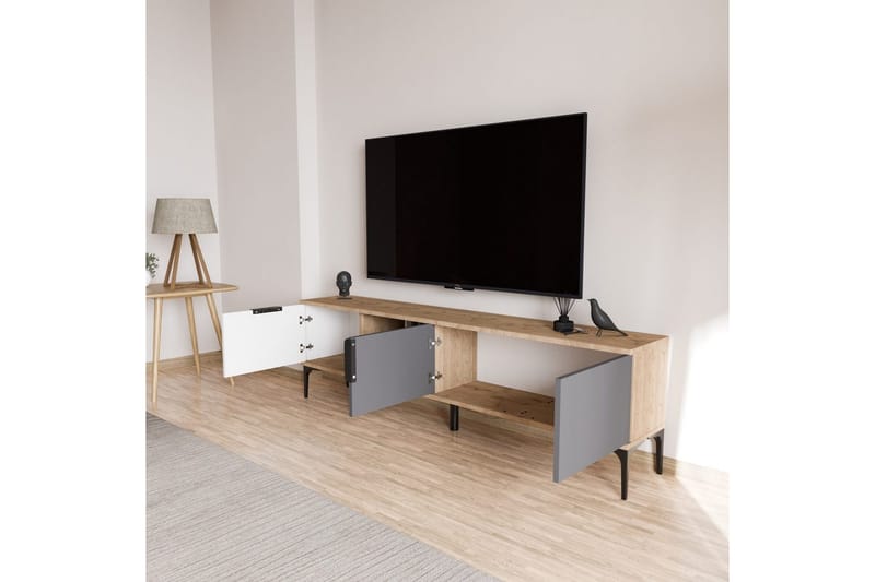 Tarz TV-taso 180 cm - Keskisävyinen puu/Valkoinen/Antrasiitti - Huonekalut - TV- & Mediakalusteet - Tv taso & Mediataso