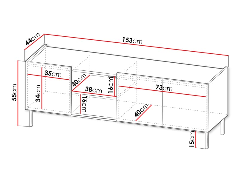 Tavrin TV-taso 153 cm - Musta - Huonekalut - TV- & Mediakalusteet - Tv taso & Mediataso