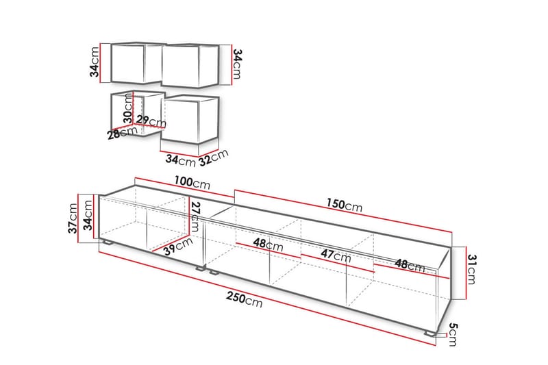 Tessan TV-huonekalusetti - Musta / Valkoinen - Huonekalut - TV- & Mediakalusteet - TV-kalustepaketti