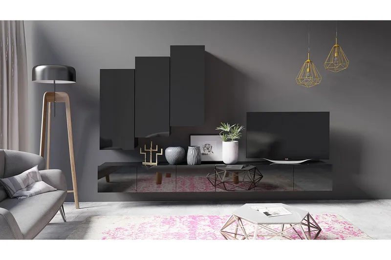 Tessan TV-huonekalusetti - Musta - Huonekalut - TV- & Mediakalusteet - TV-kalustepaketti