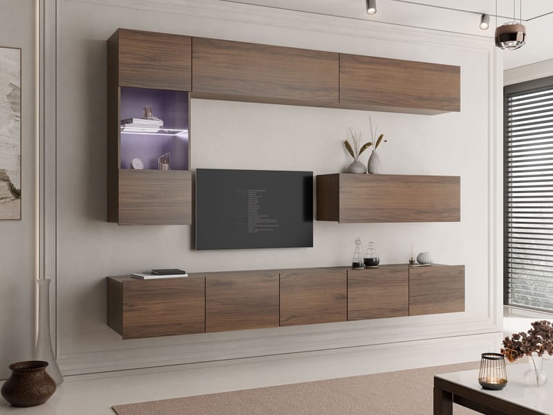 Tessan TV-seinäyksikkö LED-valaistuksella - ruskea - Huonekalut - TV- & Mediakalusteet - TV-kalustepaketti