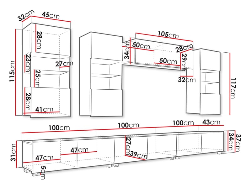 Tessan TV-seinäyksikkö LED-valaistuksella - ruskea - Huonekalut - TV- & Mediakalusteet - TV-kalustepaketti