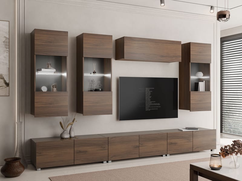 Tessan TV-seinäyksikkö LED-valaistuksella - ruskea - Huonekalut - TV- & Mediakalusteet - TV-kalustepaketti