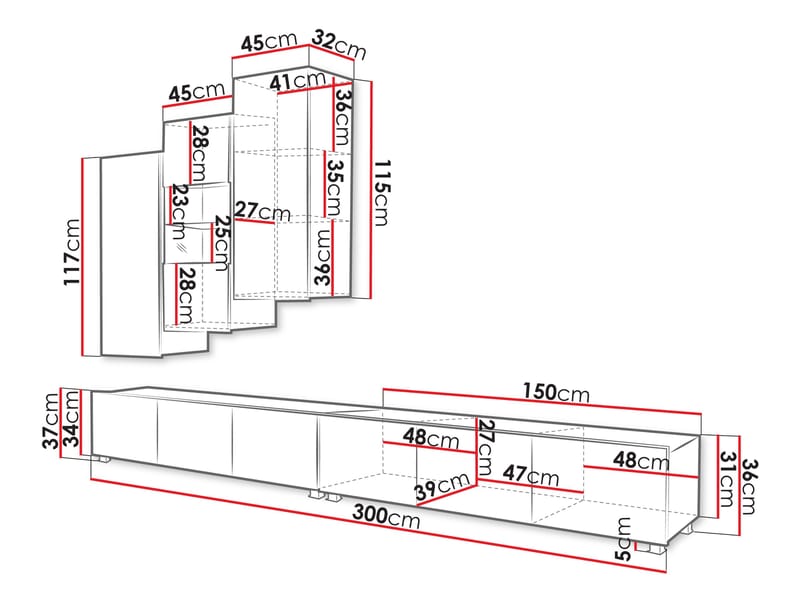Tessan TV-seinäyksikkö LED-valaistuksella - ruskea - Huonekalut - TV- & Mediakalusteet - TV-kalustepaketti
