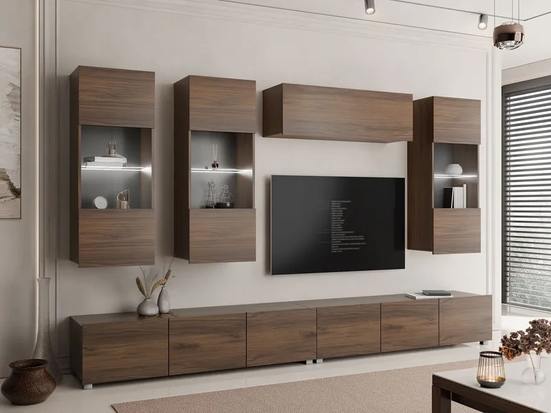 Tessan TV-seinäyksikkö LED-valaistuksella - ruskea - Huonekalut - TV- & Mediakalusteet - TV-kalustepaketti