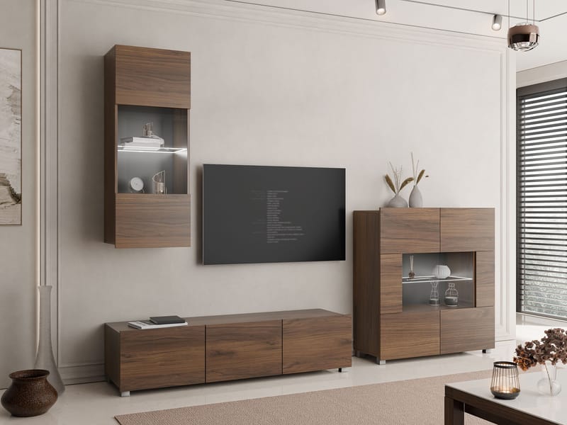 Tessan TV-seinäyksikkö LED-valaistuksella - ruskea - Huonekalut - TV- & Mediakalusteet - TV-kalustepaketti