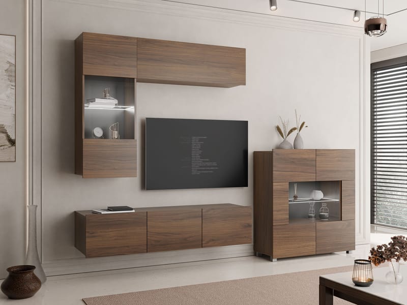 Tessan TV-seinäyksikkö LED-valaistuksella - ruskea - Huonekalut - TV- & Mediakalusteet - TV-kalustepaketti