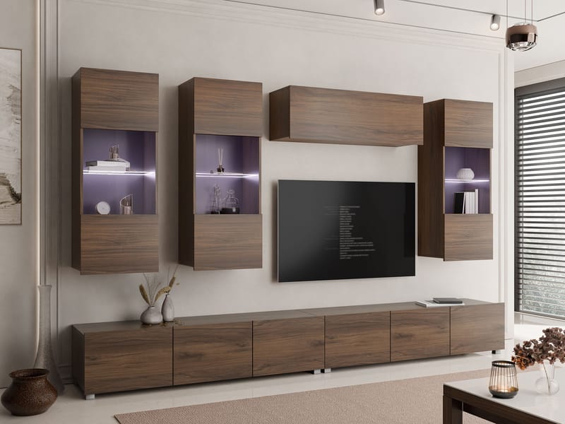 Tessan TV-seinäyksikkö LED-valaistuksella - ruskea - Huonekalut - TV- & Mediakalusteet - TV-kalustepaketti