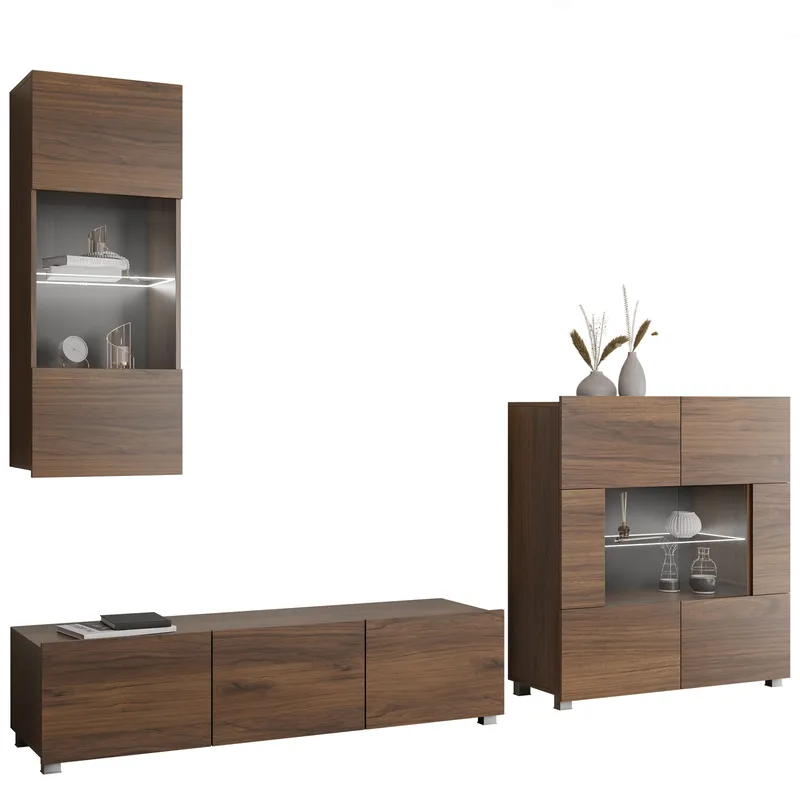 Tessan TV-seinäyksikkö LED-valaistuksella, ruskea