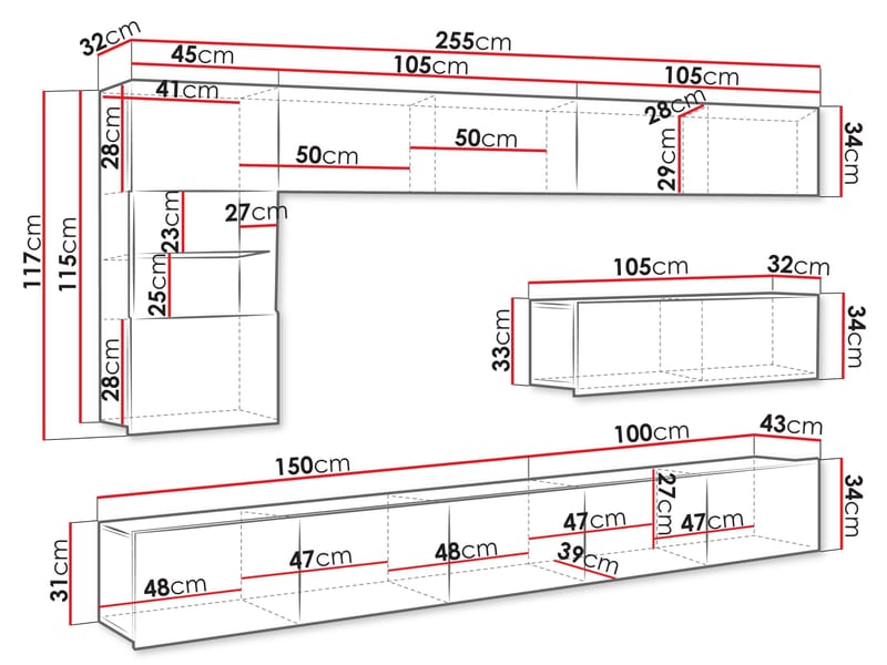 Tessan TV-seinäyksikkö LED-valaistuksella - ruskea - Huonekalut - TV- & Mediakalusteet - TV-kalustepaketti