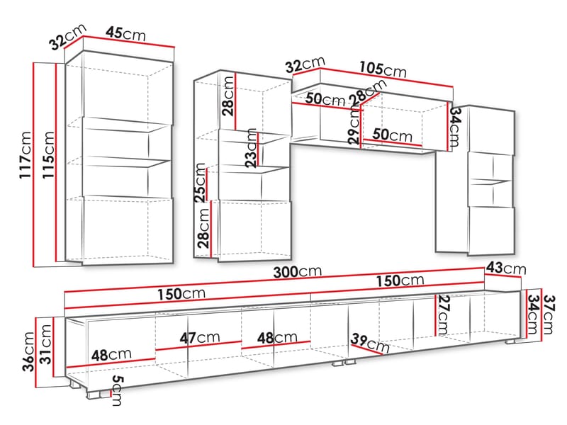 Tessan TV-seinäyksikkö LED-valaistuksella - ruskea - Huonekalut - TV- & Mediakalusteet - TV-kalustepaketti