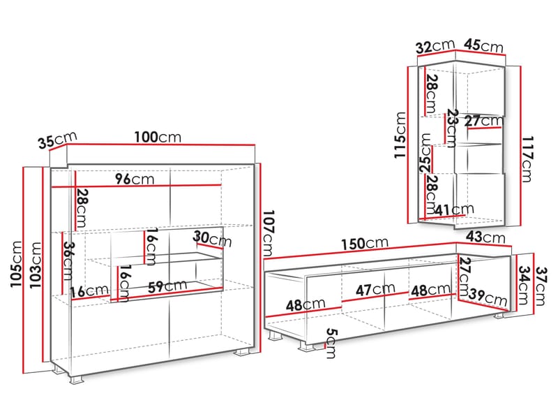 Tessan TV-seinäyksikkö LED-valaistuksella - ruskea - Huonekalut - TV- & Mediakalusteet - TV-kalustepaketti