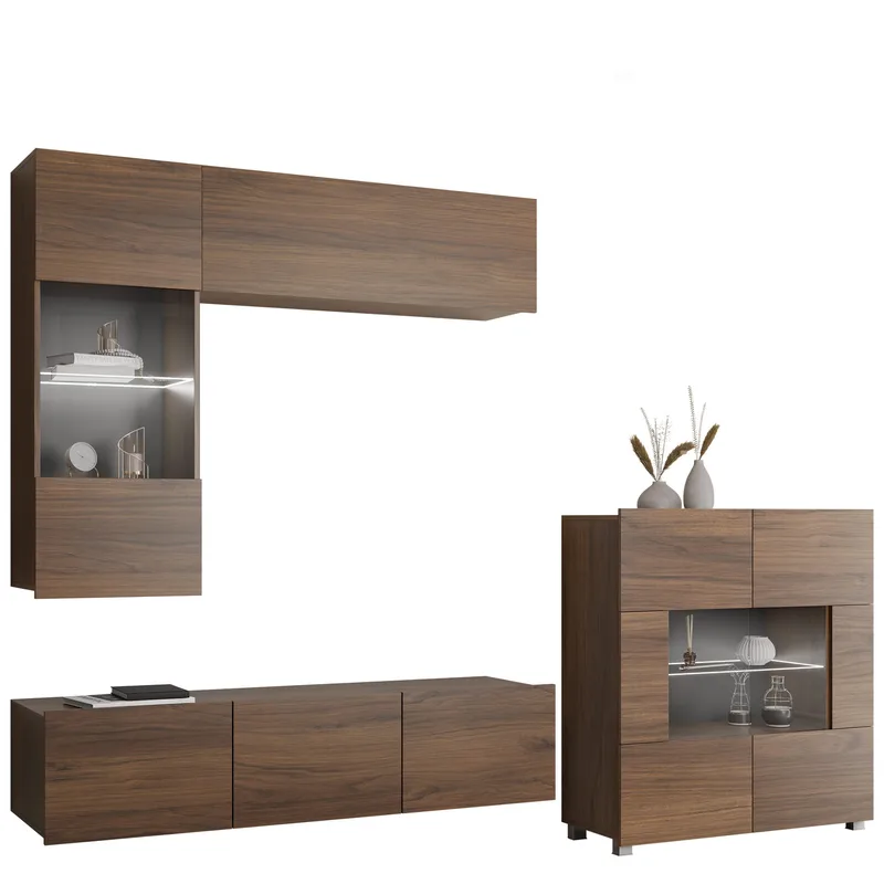 Tessan TV-seinäyksikkö LED-valaistuksella, ruskea