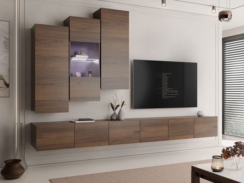 Tessan TV-seinäyksikkö LED-valaistuksella - ruskea - Huonekalut - TV- & Mediakalusteet - TV-kalustepaketti