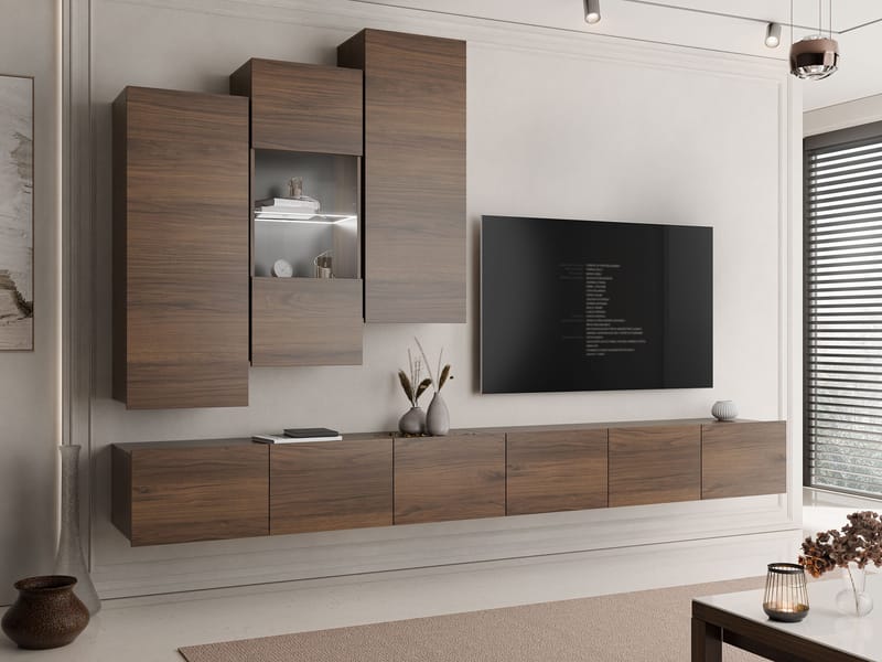 Tessan TV-seinäyksikkö LED-valaistuksella - ruskea - Huonekalut - TV- & Mediakalusteet - TV-kalustepaketti