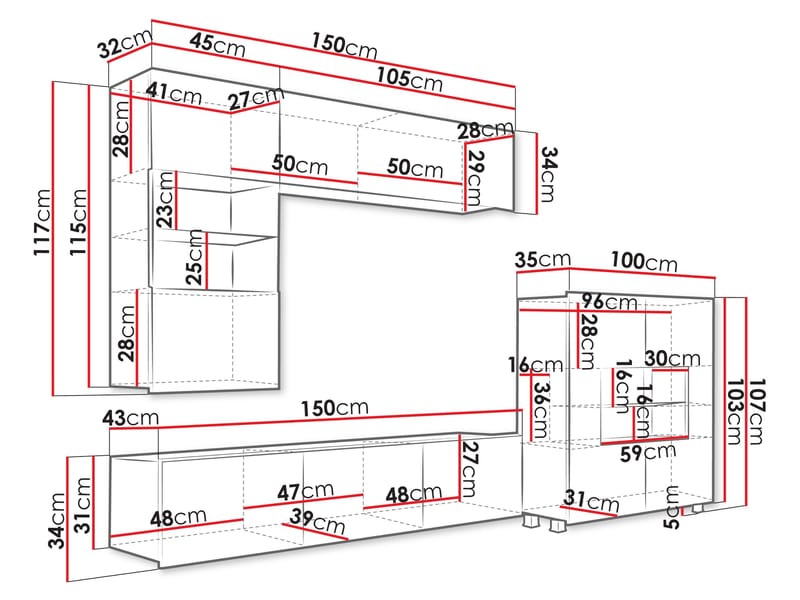 Tessan TV-seinäyksikkö LED-valaistuksella - sininen - Huonekalut - TV- & Mediakalusteet - TV-kalustepaketti