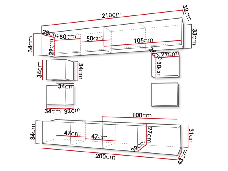 Tessan TV-seinäyksikkö - ruskea - Huonekalut - TV- & Mediakalusteet - TV-kalustepaketti