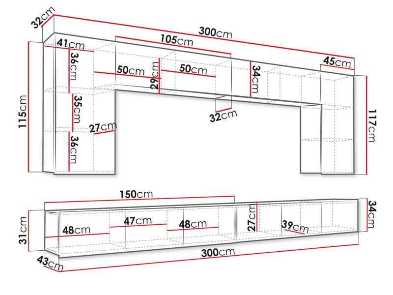 Tessan TV-seinäyksikkö - ruskea - Huonekalut - TV- & Mediakalusteet - TV-kalustepaketti