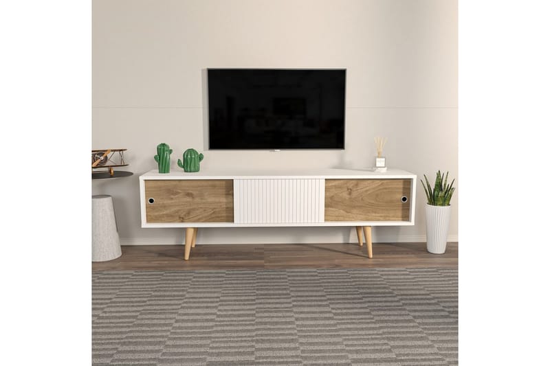Ticoman TV-pöytä 160 cm - Keskisävyinen puu/Valkoinen - Huonekalut - TV- & Mediakalusteet - Tv taso & Mediataso