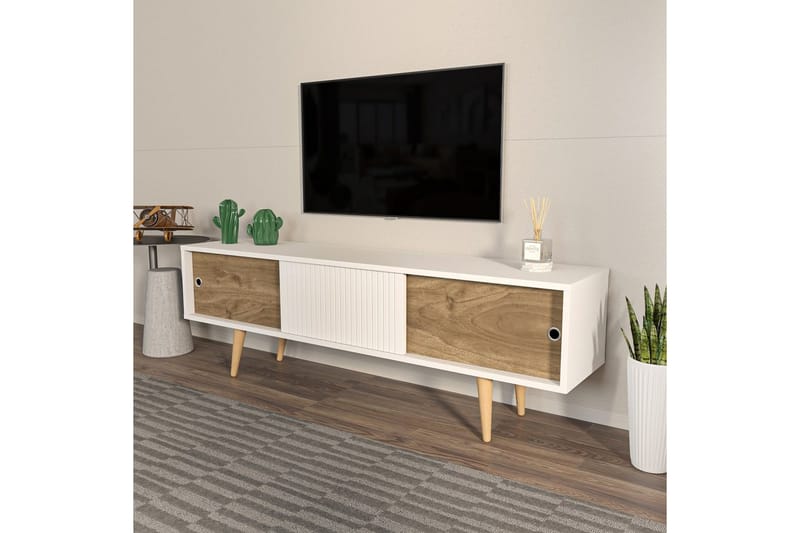 Ticoman TV-pöytä 160 cm - Keskisävyinen puu/Valkoinen - Huonekalut - TV- & Mediakalusteet - Tv taso & Mediataso