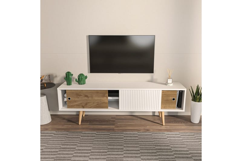 Ticoman TV-pöytä 160 cm - Keskisävyinen puu/Valkoinen - Huonekalut - TV- & Mediakalusteet - Tv taso & Mediataso