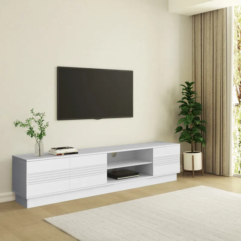 Toro lattialla seisova tv-taso 200 cm säilytystilalla, maalattua puuta - Valkoinen - Huonekalut - TV- & Mediakalusteet - Tv taso & Mediataso