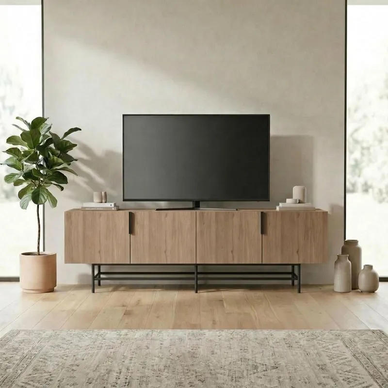 Truvia TV-taso 200x55x35 cm - luonnontammi ja musta - Huonekalut - TV- & Mediakalusteet - Tv taso & Mediataso